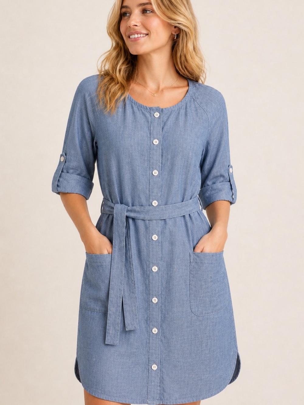 🔥3/$15🔥 Banana Republic Chambray Shirt Dress Sz 4 |100% Cotton Pockets